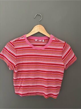 Defrost Striped Pink & Red Women's Crop Tee | XL